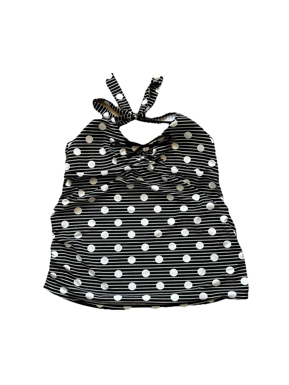 Oh Baby motherhood Maternity Black White Stripe Polka Dot Swim Suit Top Ruched L